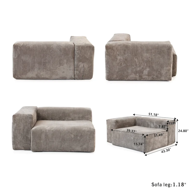 180 Leathaire Upholstered Sofa Modular Sectional Sofa with Ottoman