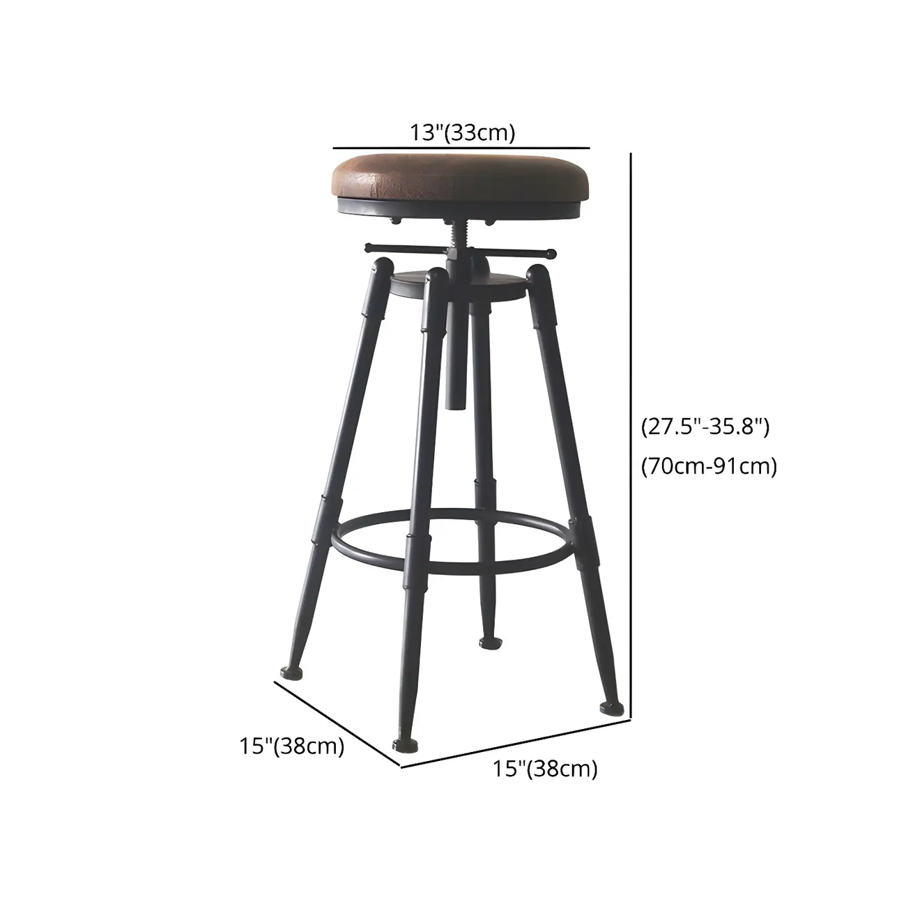 Industrial Metal Leather Swivel Bar Stools with Back