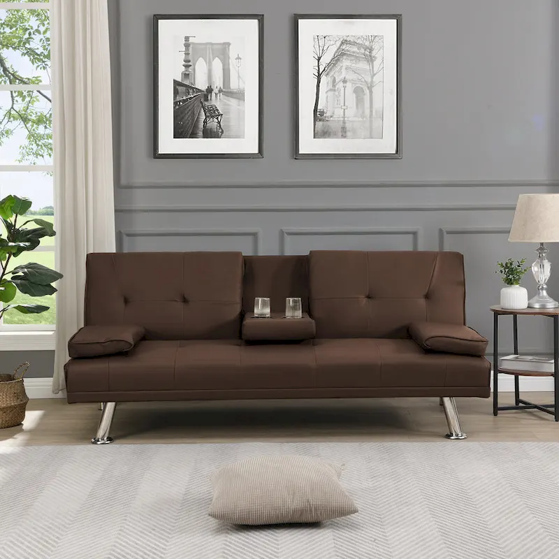 66.1 PVC Loveseat Sofa Bed with Wood Frame and Stainless Legs