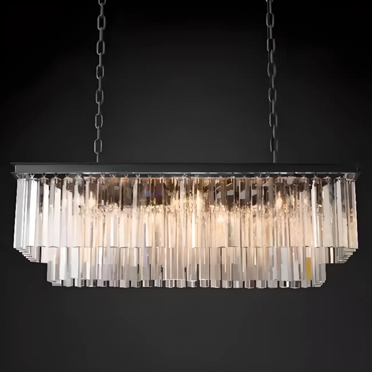 Modern Island Light 2 Tier Transparent Glass in Linear Shape