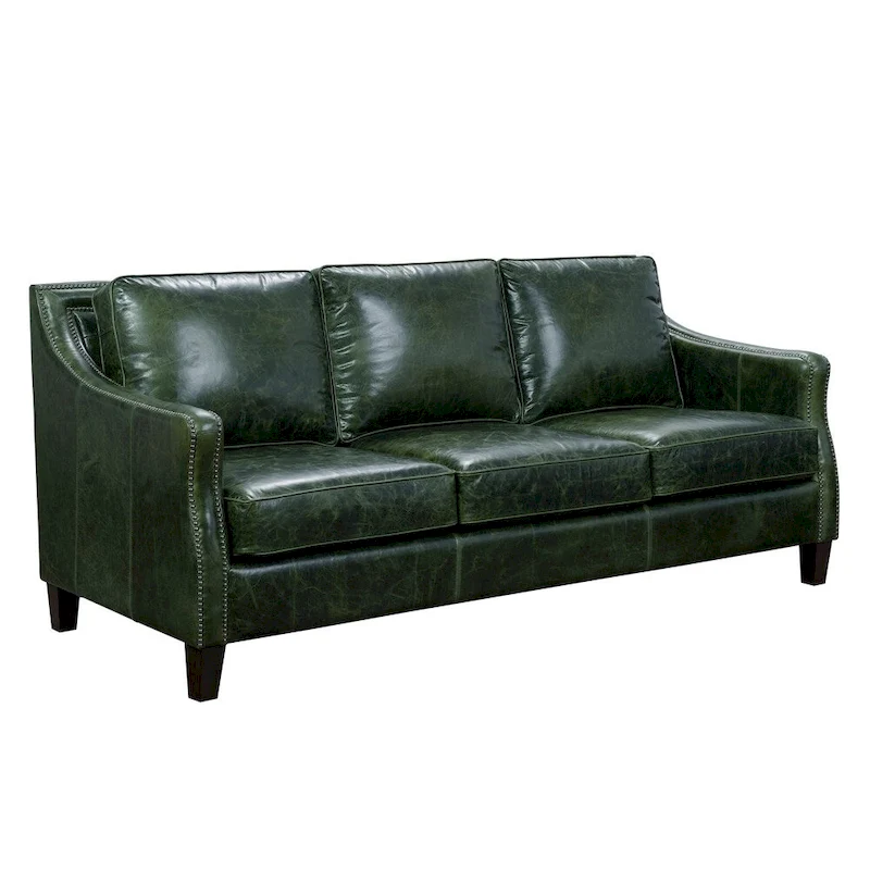 Essex Distressed Green Top Grain Leather Sofa, Loveseat and Chair Set