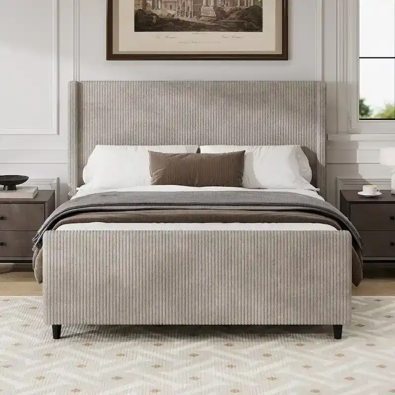 50.7 High Headboard Corduroy Upholstered Bed Frame