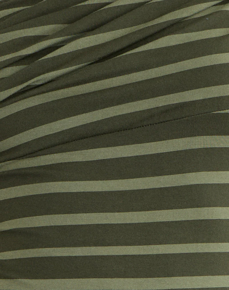 Mausari Mini Dress in Wide Stripe Green
