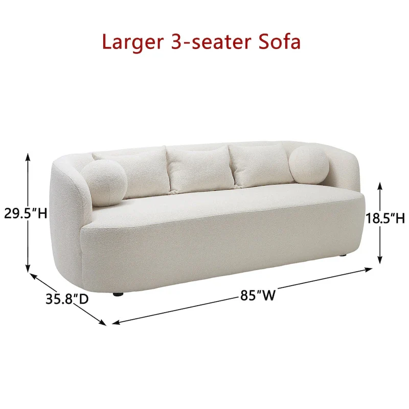 KINWELL Sherpa Boucle Upholstered 3-Seater Sofa Couch, 85 W