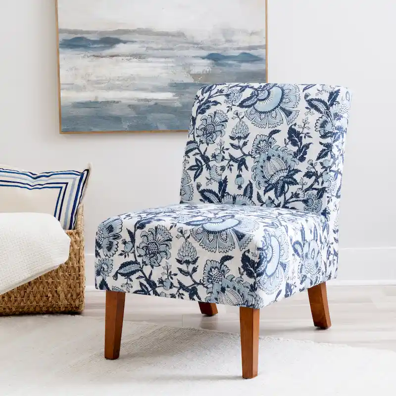 Bradford Blue Paisley Pattern Fabric Accent Chair