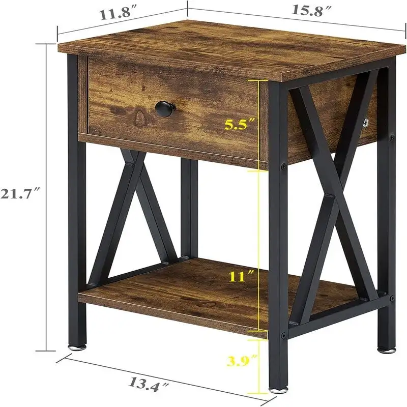 Nightstands Set of 2 Modern Bedside End Tables Dark Black