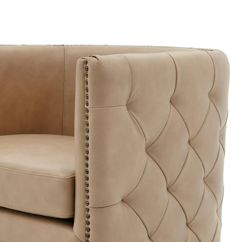 Leslie Top Grain Leather Swivel Tufted Chair