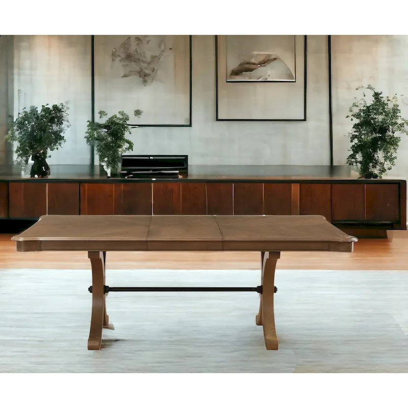 64 Brown Solid Wood Removable Leaf Trestle Base Dining Table
