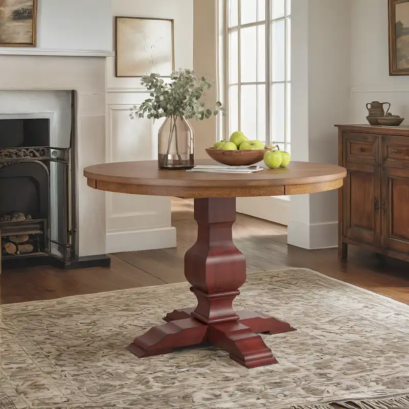 Ronda Two-Tone Round Solid Wood Top Dining Table