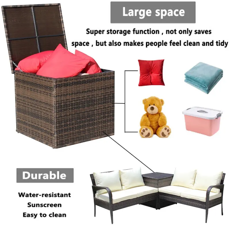 3-Piece Wicker Patio Conversation Set with Beige Cushion