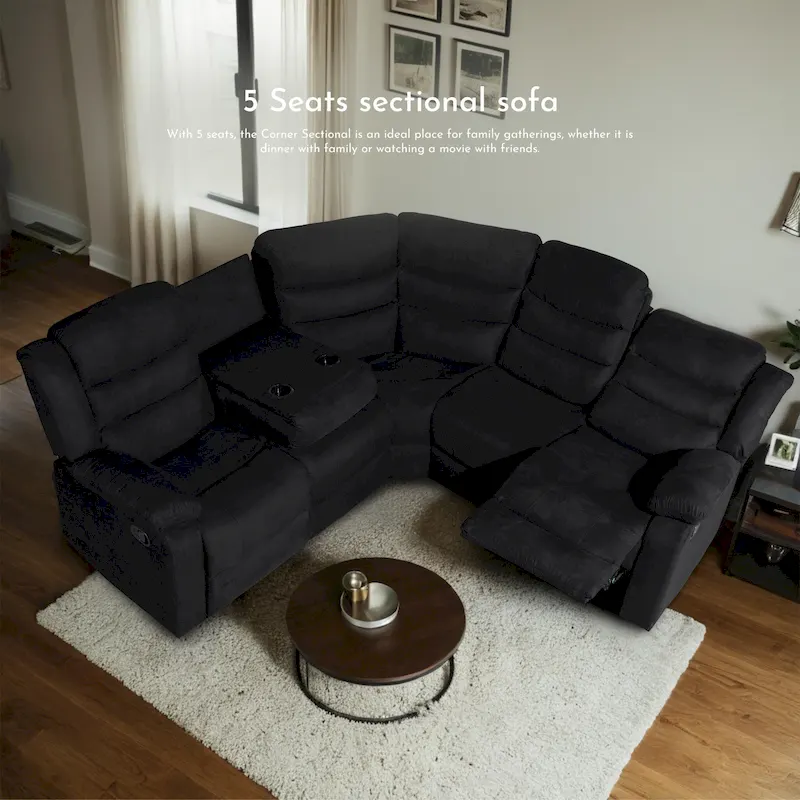93 Width Polyester/Suede 5-Piece Manual Reclining Sectional Sofa