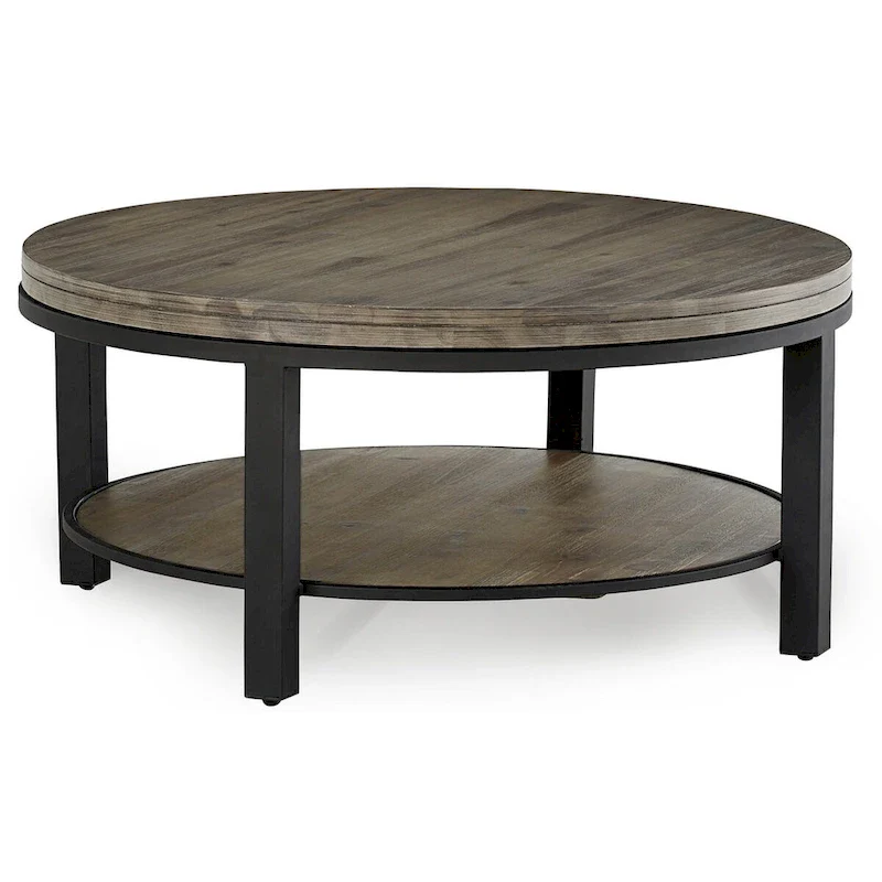 Solid Wood and Metal Round Coffee Table in Washed Grey - 19 x 40 x 40