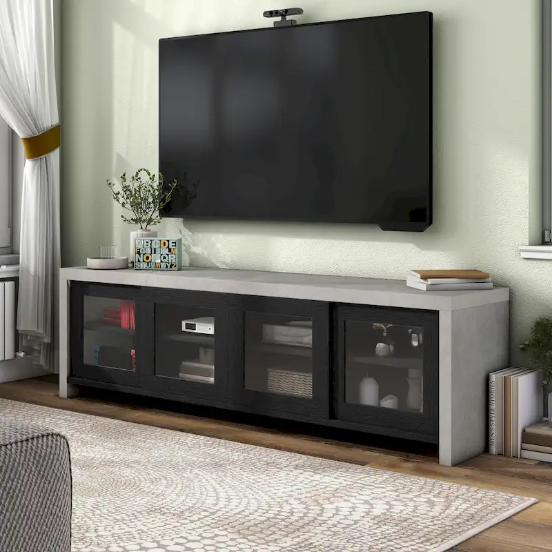 Haylin Contemporary 71-inch Glass Multi-functional Storage TV Console by Furniture of America