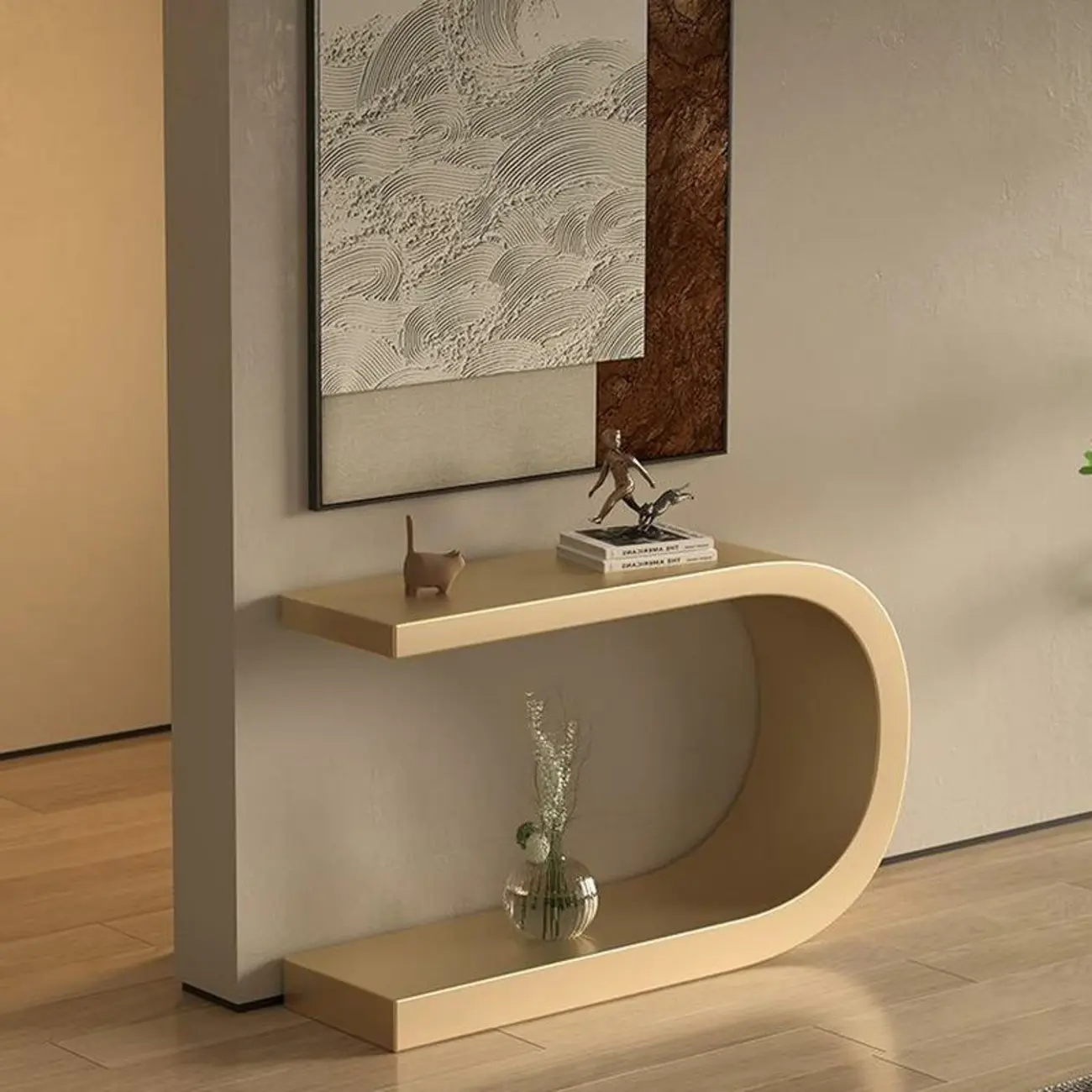 U-Shaped Metal White Narrow Console Table