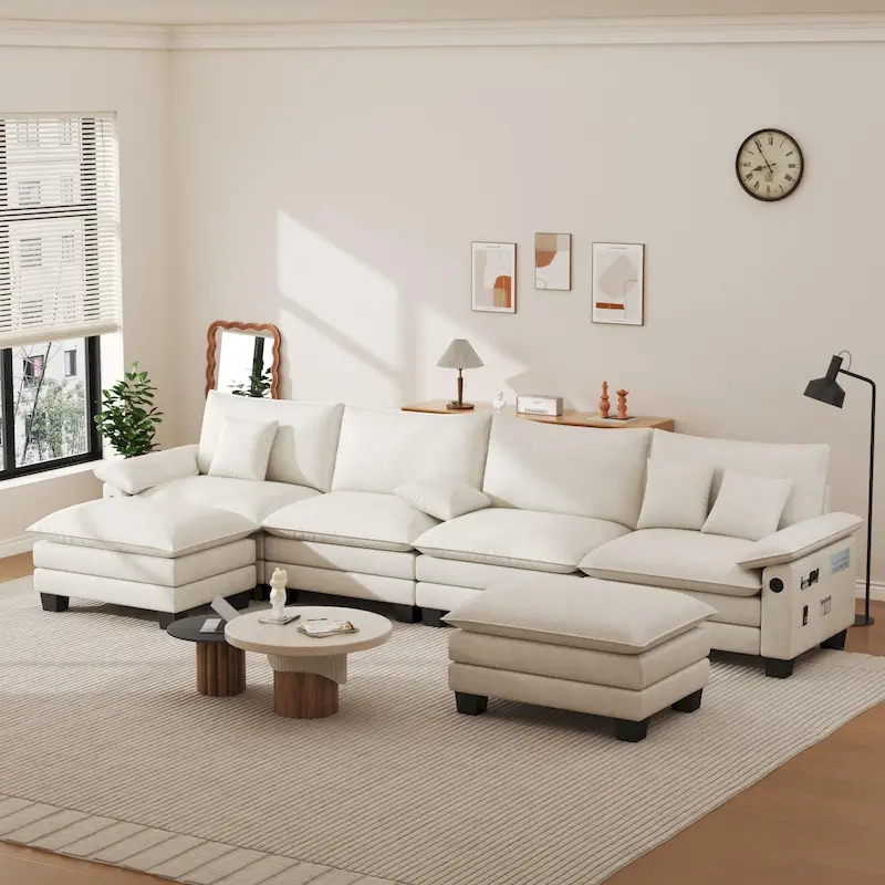 144 Modular Compression Sofa Set Convertible Sectional Sleeper Couch with 2 Ottomans