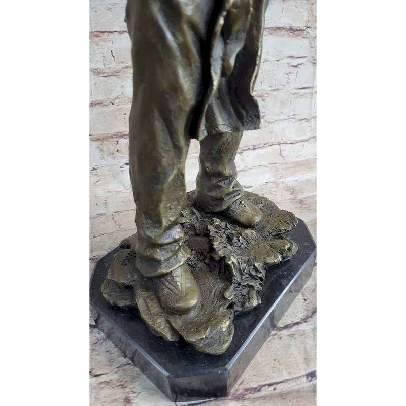 Indian Chief With Shield Gun Full Headdress Native American Bronze Statue 22 Inches