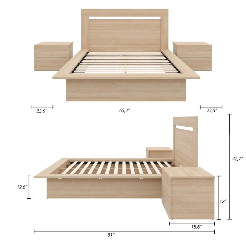Malibu 4-Piece Bedroom Set with Bed, Headboard, and 2 Nightstands