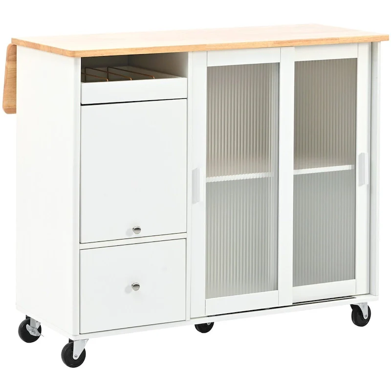 Merax Large Kitchen Island Cart with an Adjustable Shelf and 2 Drawers