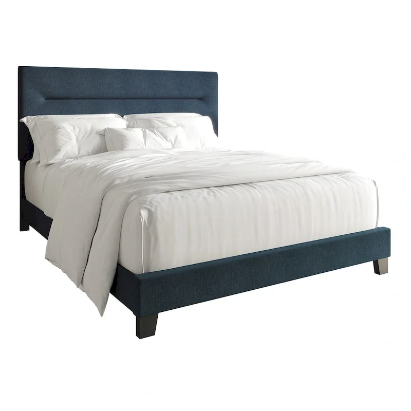 Linen Upholstered Bed, Foam-Padded Headboard, Rubberwood/MDF, Seats 2, Grey/Blue/Beige/Light Blue, Twin/Full/Queen/King