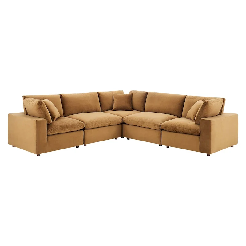 Commix Down Filled Overstuffed Velvet 5-Piece Sectional Sofa