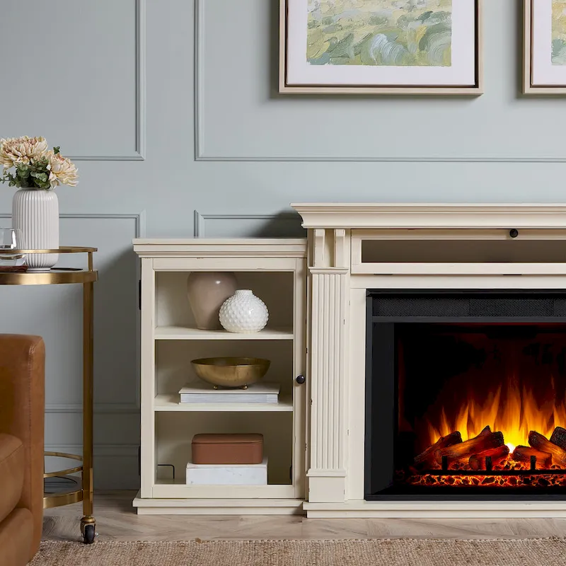 Tracey 84 TV Stand Electric Fireplace in Distressed White by Real Flame
