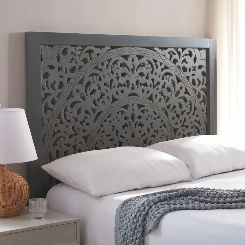 SAFAVIEH Home Remedy Grey Walnut Cut-Out Pattern Headboard