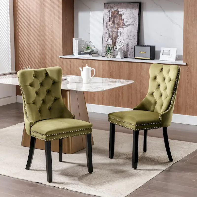 Modern Velvet Upholstered Dining Chair with Wood Legs,Set of 2