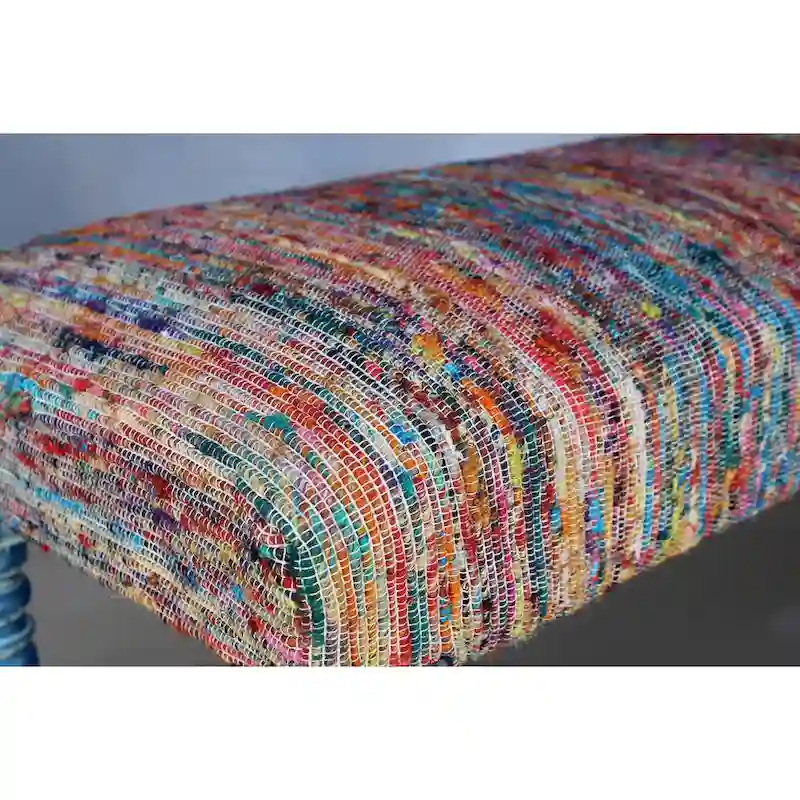 HomeRoots 47 Rainbow Stripe Blue Leg Upholstered Bench - 47 x 18 x 16