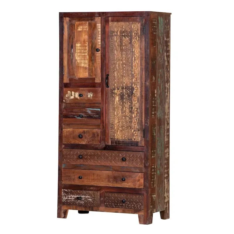 Solid Wood Freestanding Wardrobe Cabinet - N/A
