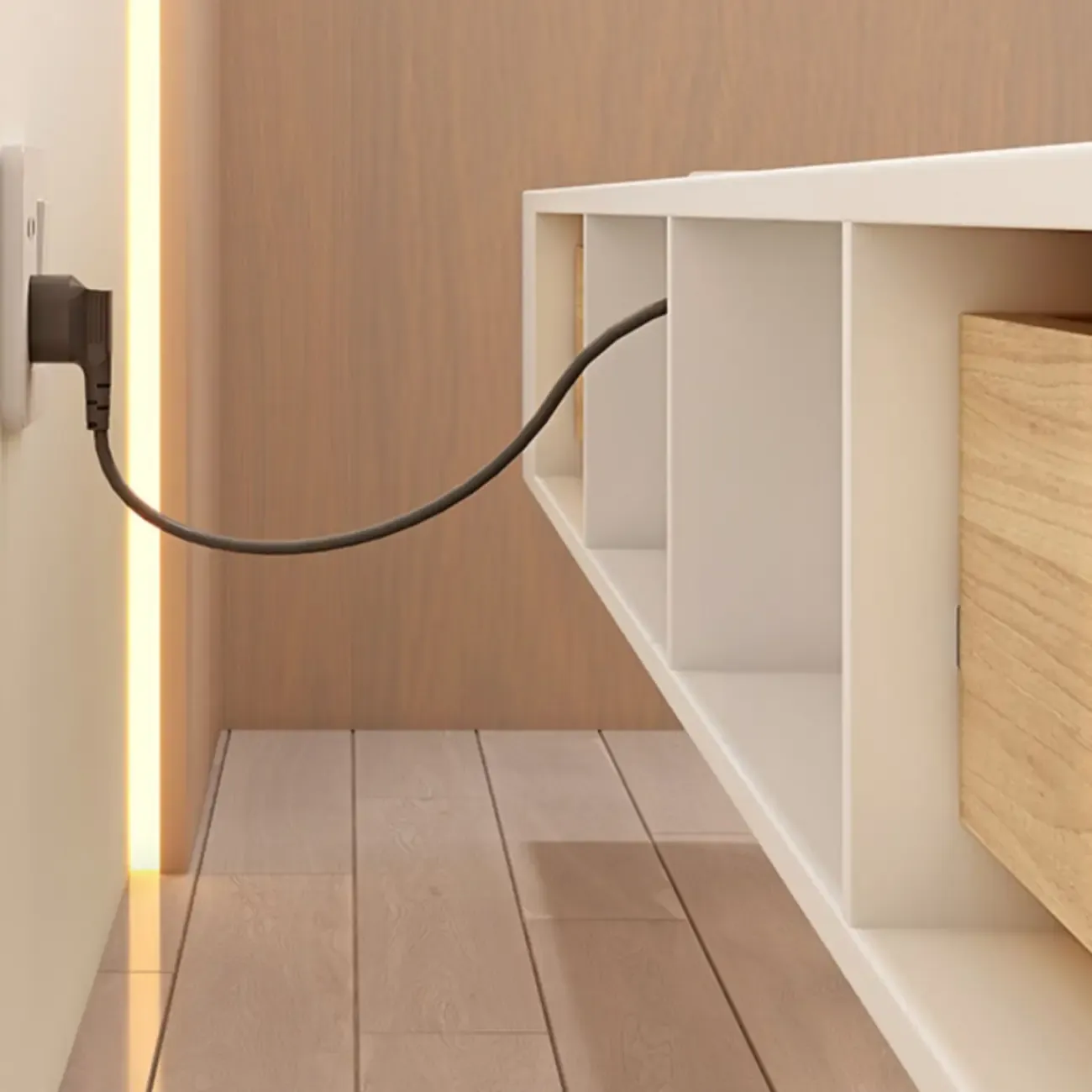 55 White Rubberwood Floating TV Stand with Cable Management