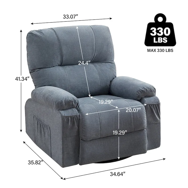 360 Linen Swivel Rocker Recliner with Side Pockets