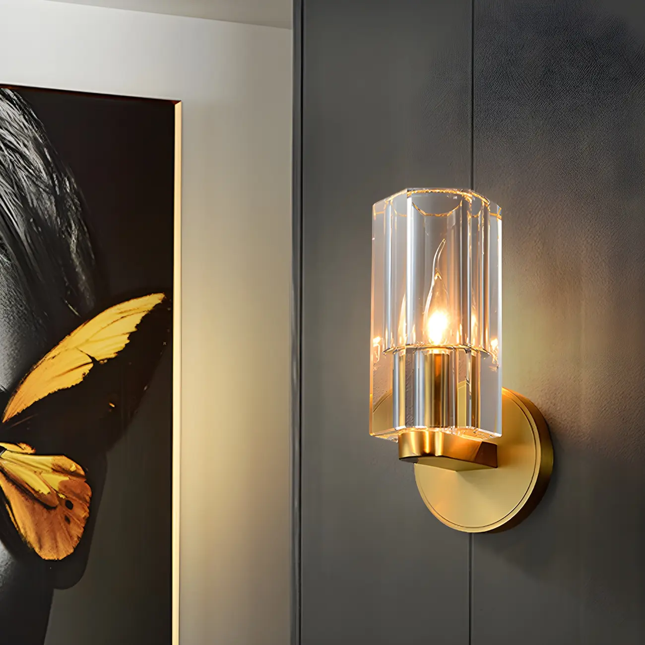 Mini Modern Elegant Gold Up Crystal Cylinder Vanity Light