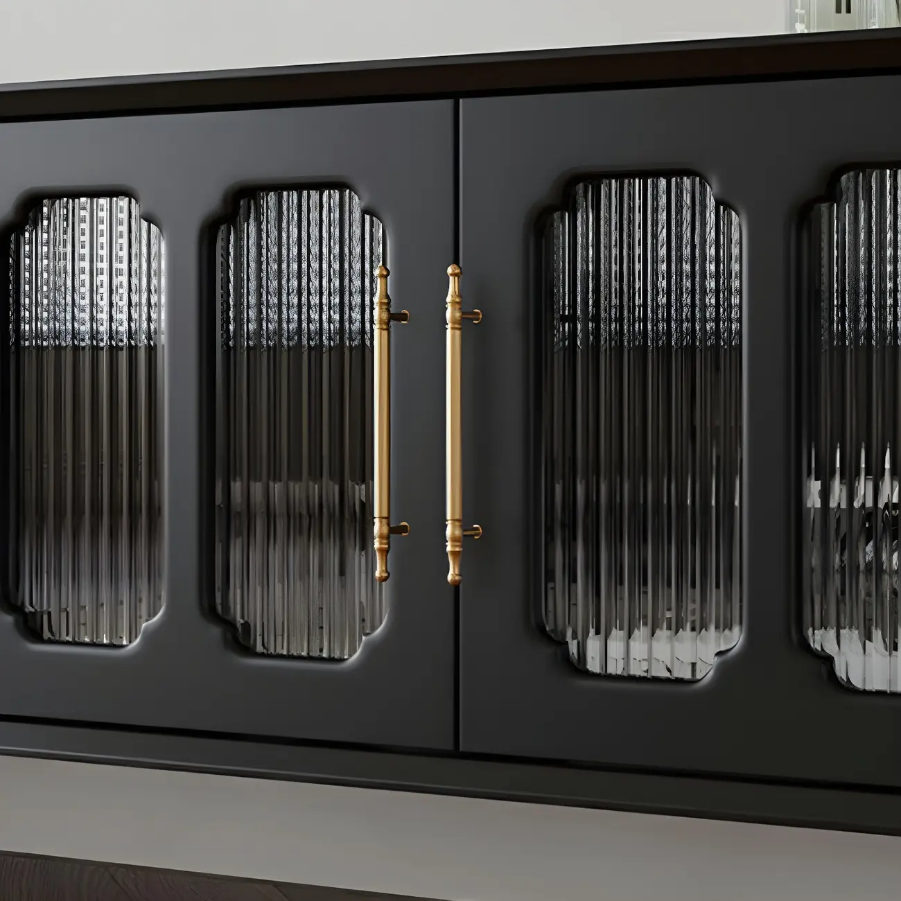 Elegant Black Wooden TV Stand with Drawers and Cabinets