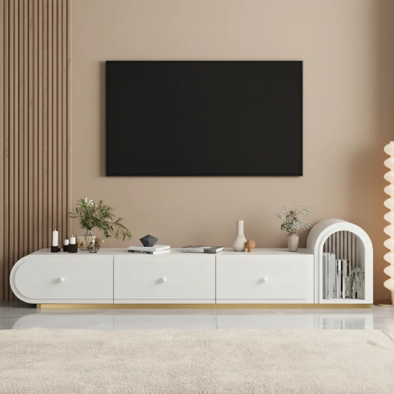 Nordic White Stone Arch Side Cabinet TV Stand with Drawers