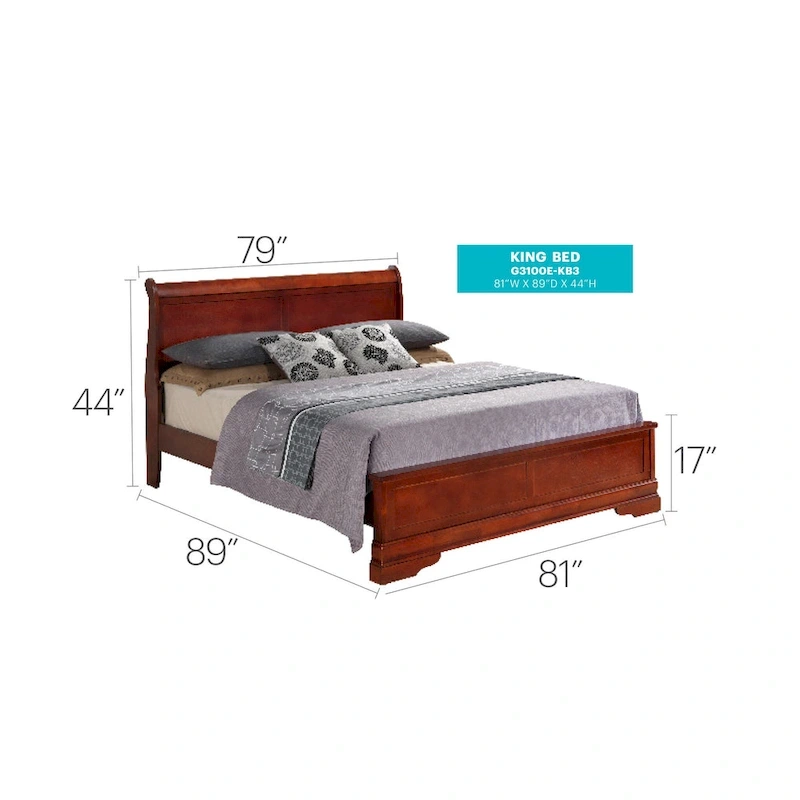 Louis Philippe King Wood Panel Bed