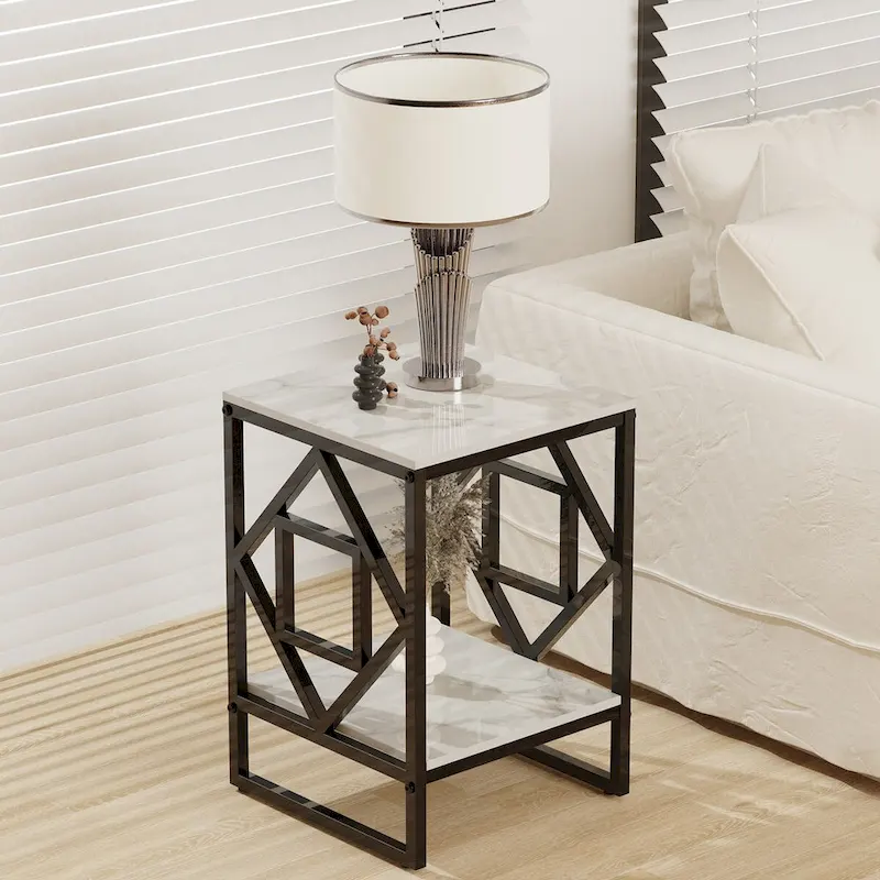 2 Tiers Coffee Table Living Room Sofa Side Table with Sintered Stone