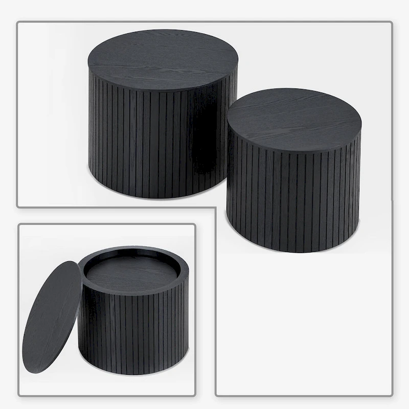 Modern Stylish Two Piece Barrel Nested Coffee Table Set with Removable Table Top