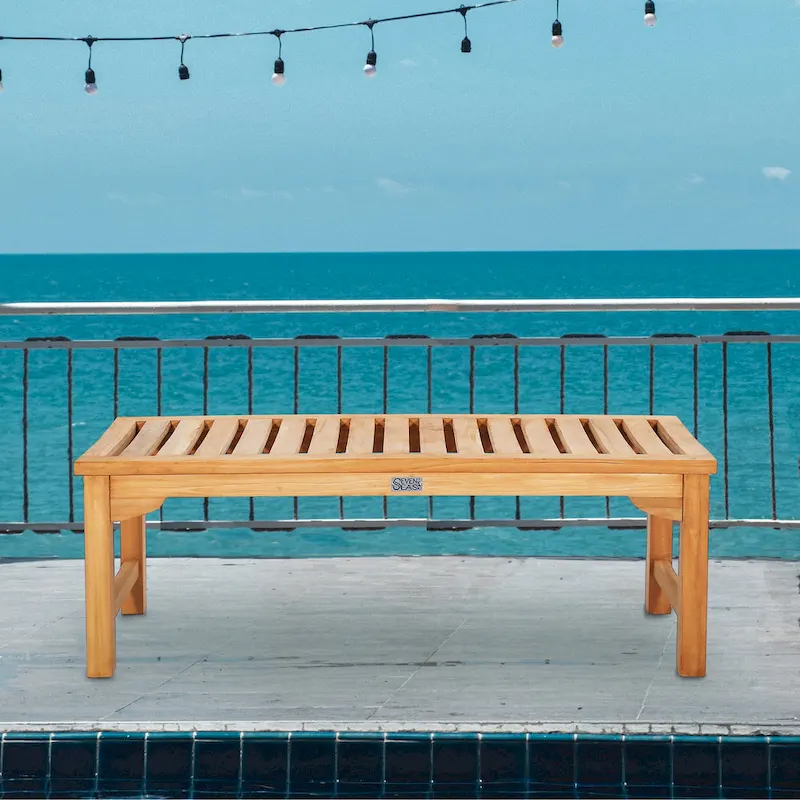 Seven Seas Teak Ocean City Outdoor Teak Wood Patio Backless Bench, 4 Foot