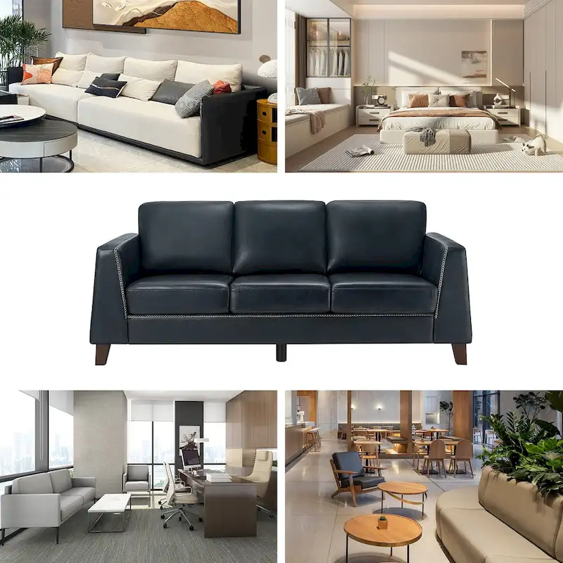 Rita 81.5 Genuine Leather Tuxedo Arm Sofa Couch With Solid Wood Legs By HULALA HOME