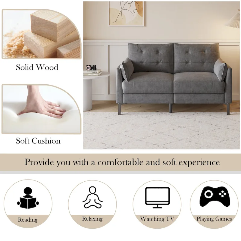 57.5 cotton-linen light grey double sofa Metal feet Plastic feet Thick cushion with two armrests