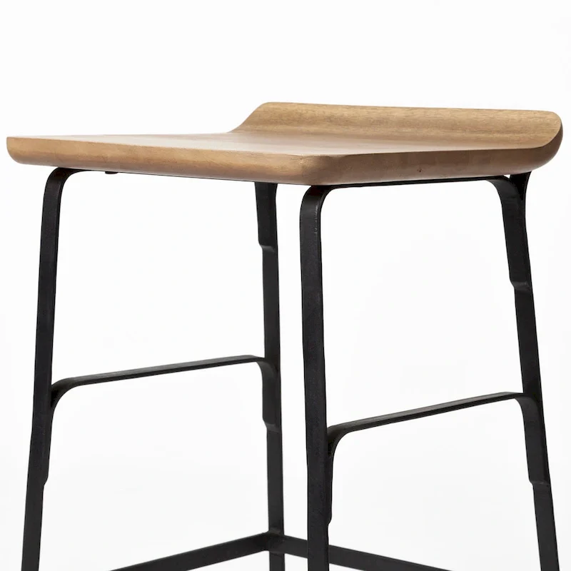 Conan Medium Brown Solid Wood Seat With Black Metal Frame Counter Stool - 15.0L x 16.0W x 25.0H