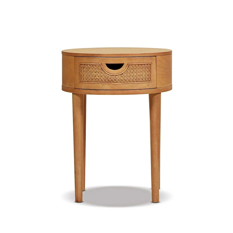 Brown Oak Round Side Table - 18
