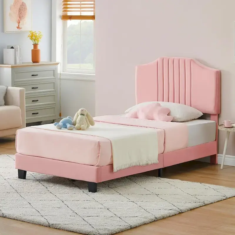 Upholstered Kids Tufted Bed Frame with Headboard
