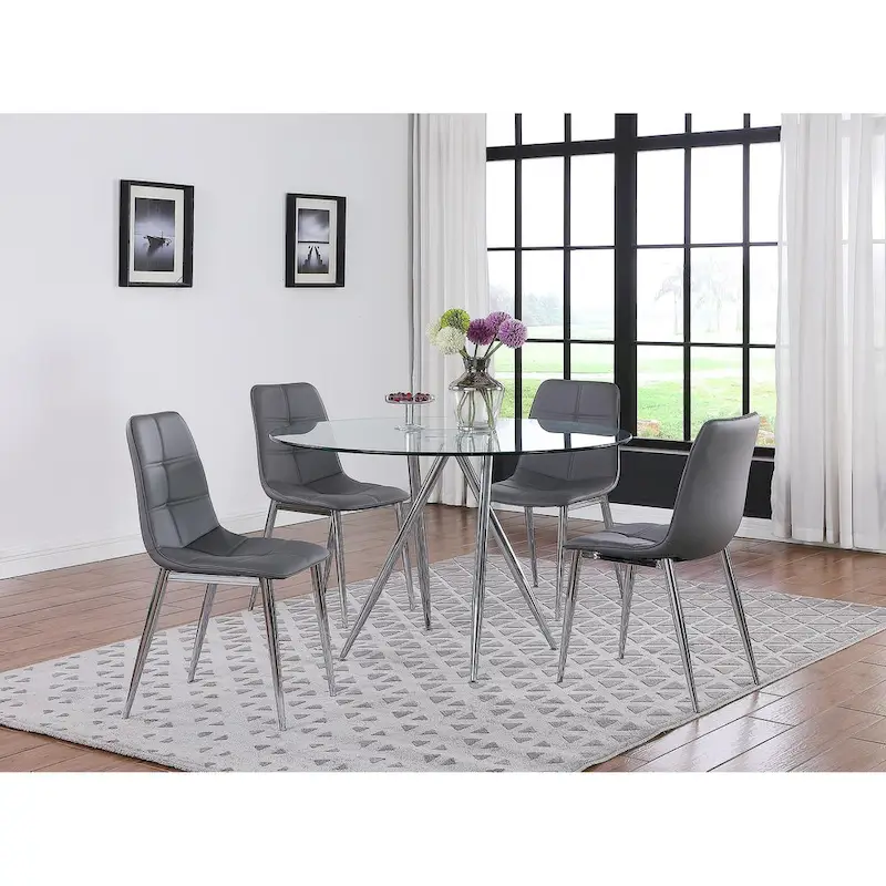 Somette Benz 47 Round Glass Table with Tapered Art Deco Base