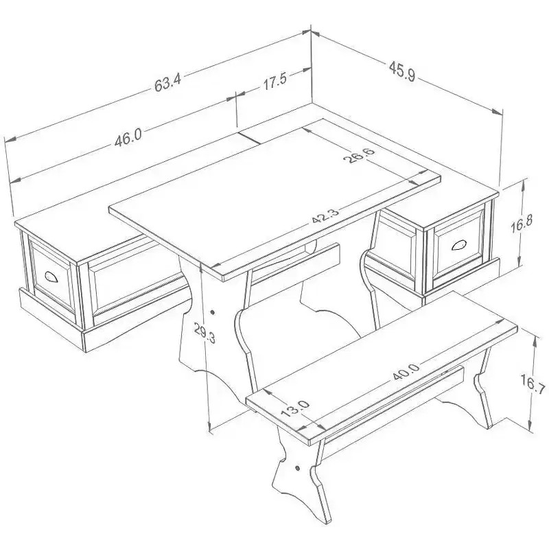 3pc Colby L Shaped Bench and Backless Nook Dining Set Brown - Linon: Wood Frame, 5-Seater, Trestle Base