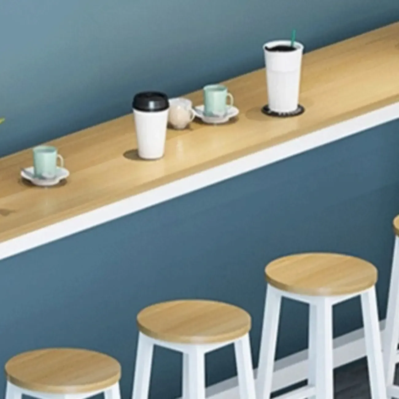 Simple White Rectangular Wood Bar Table With Footrest