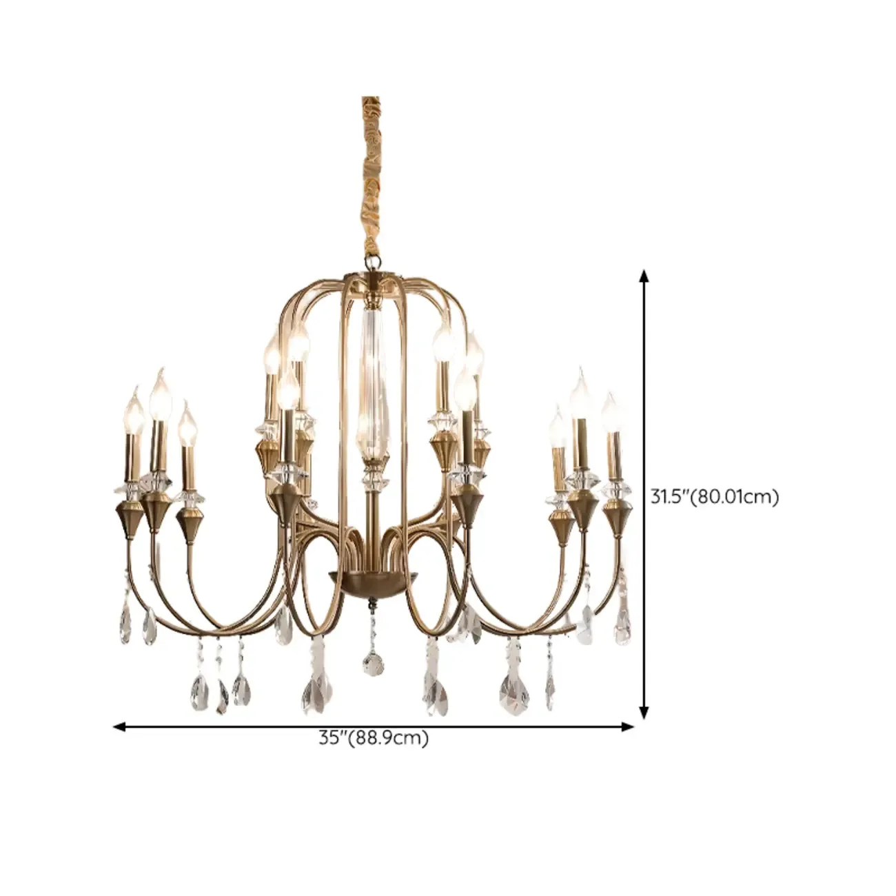 Mid-Century Modern Metallic Alloy Candle Chandelier with Crystal