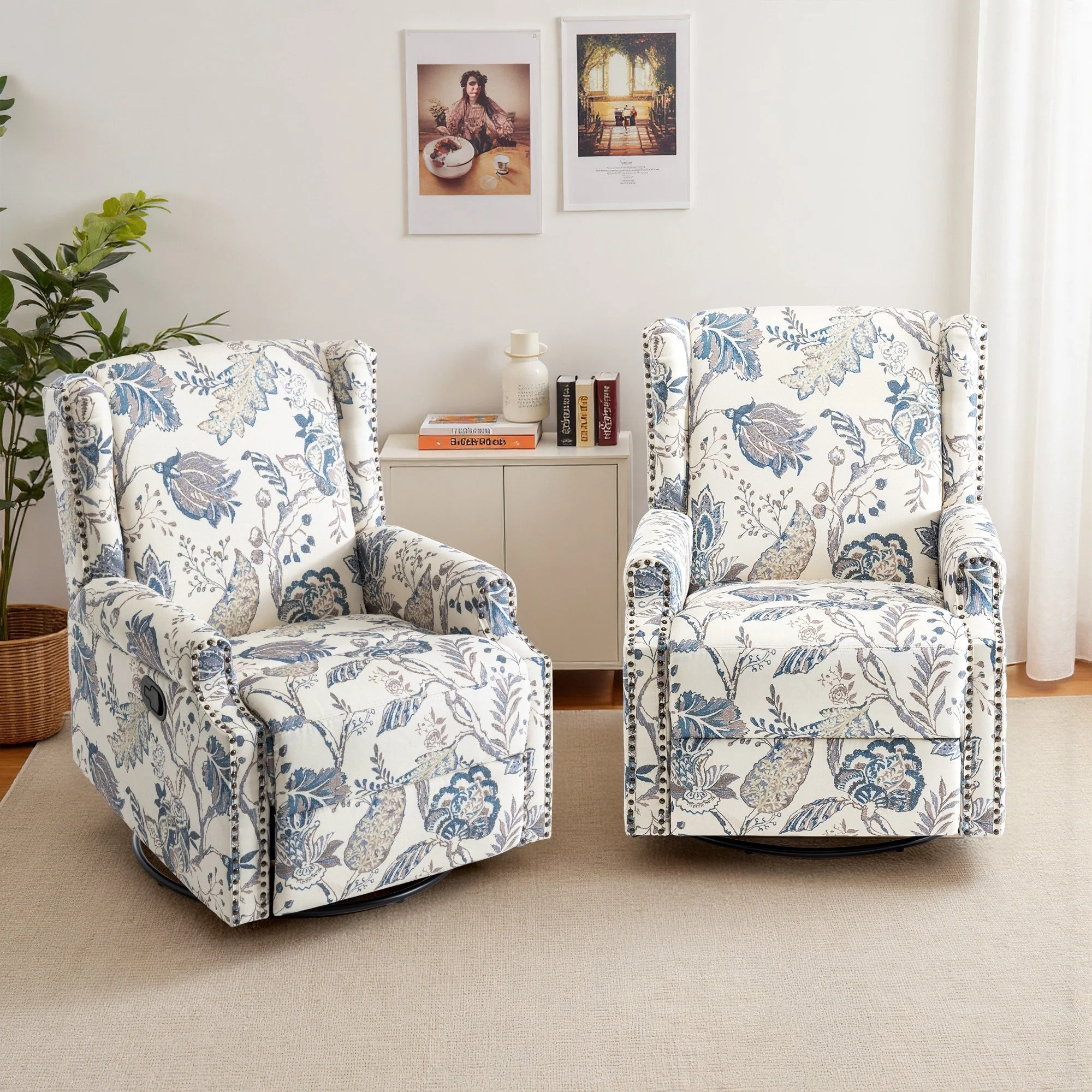 29'' W Pattern Swivel Glider Manual Push Back Recliner Chair Set of 2