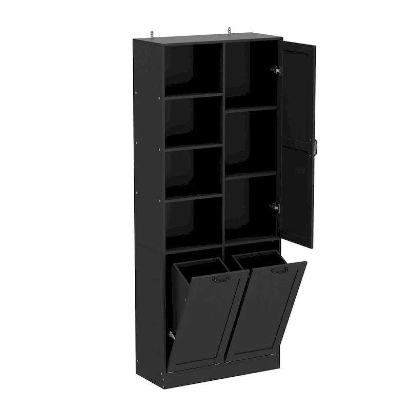 Sleek White Laundry Bathroom Cabinet with Unique Rotating Drawers