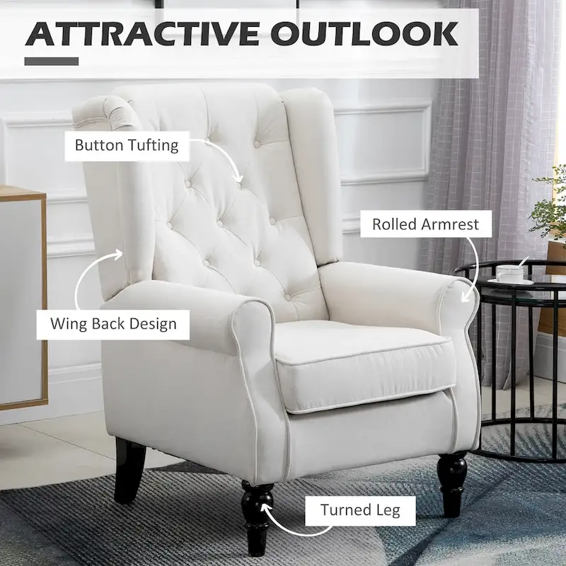 Cream White Modern 29.3  High Back Tufted Accent Chair with Wingback Design